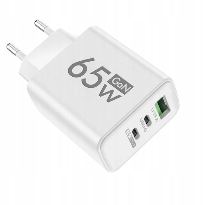 SZYBKA ŁADOWARKA SZYBKIE ŁADOWANIE TELEFONU 65W GaN 2xUSB-C 1xUSB-A HIT