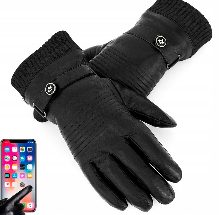 RĘKAWICZKI REVERSE SKORZANE MĘSKIE CZARNE ZE ŚCIĄGACZEM SKÓRA NAT.