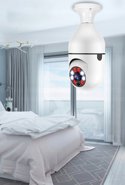 Kamera Obrotowa Panoramiczna 360 Zamiast Żarówki Nagrywanie Nocne Wi-FI IP