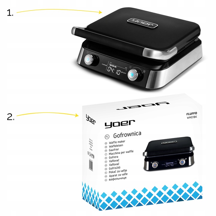 Gofrownica Yoer 2 DUŻE GOFRY +4 automatyczne programy +Regulacja chrupkości