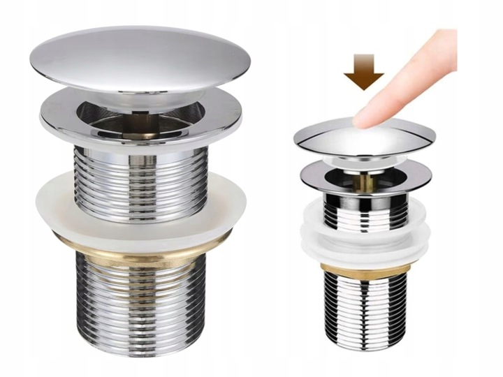 Korek Umywalkowy BEZ Przelewu Automatyczny "Klik Klak" Srebrny chrom połysk