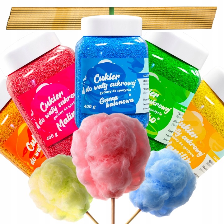 CUKIER KOLOROWY do waty cukrowej 5x400g smakowy MIX gratis 10szt