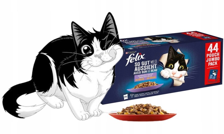 FELIX mokra karma dla kotów mix mięso-ryby w galaretce 44 x 85g