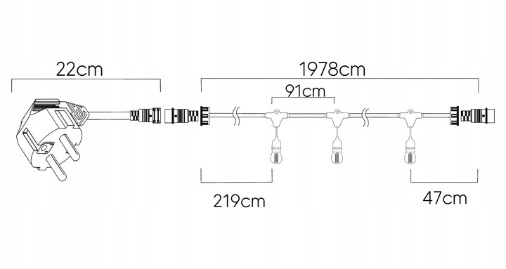 Girlanda Ogrodowa Świetlna 20m+21x Żarówka LED 1W Zewnętrzna Wodoszczelna