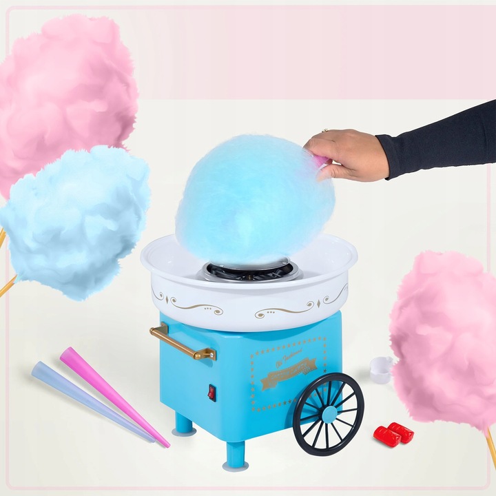 MASZYNA DO WATY CUKROWEJ DOMOWA WATA CUKROWA MASZYNKA WÓZEK + PATYCZKI