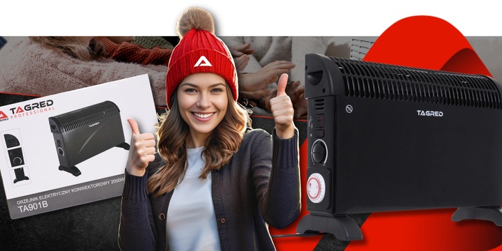 Grzejnik elektryczny konwektorowy Mocny z termostatem Turbo Timer
