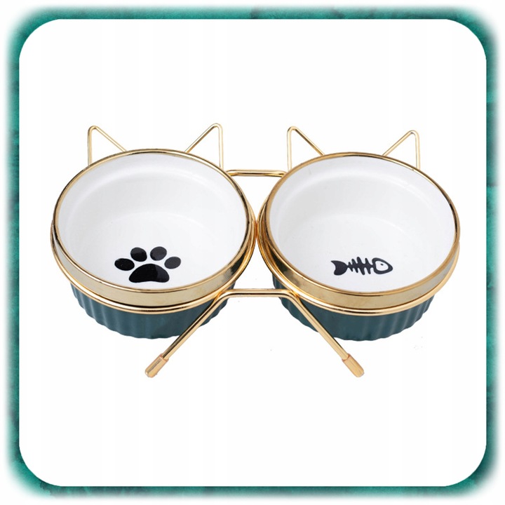 ZESTAW 2SZT MISKA DLA KOTA PSA PODWÓJNA CERAMICZNA NA STOJAKU Miski 2x300ml