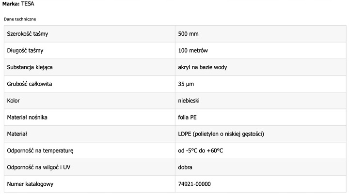 Folia ochronna samoprzylepna 500mm 100metrów TESA 74921-00000-00