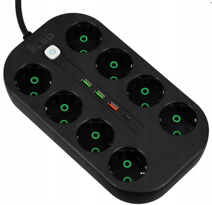 Przedłużacz listwa zasilająca 2 metry 8 gniazd + ładowarka USB + USB-C