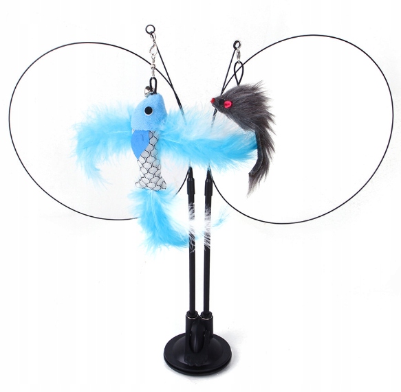 ZABAWKA DLA KOTA PODWÓJNA PRZYSSAWKA RUCHOMA PTAK MYSZKA WĘDKA