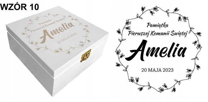 Prezent pudełko komunia białe grawer pamiątka imię Pamiątka Komunijna