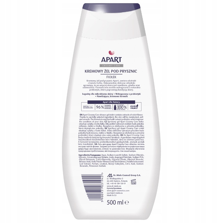 Apart Żel pod Prysznic Damski Vegan 96% Skł Pochodzenia Naturalnego 5x500ml