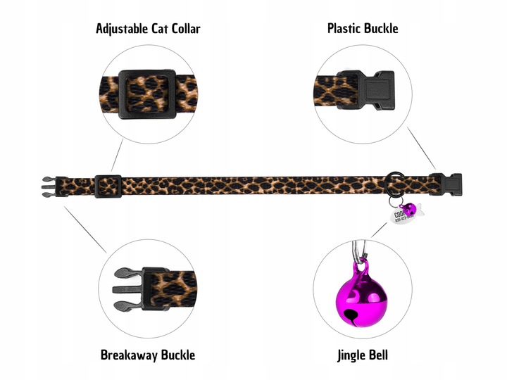 Obroża dla Kota z Dzwonkiem, Wzór Lampart + Identyfikator z Grawerem