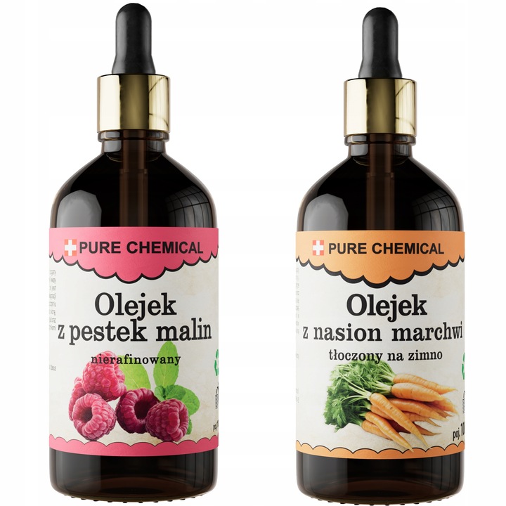 ZESTAW DO OPALANIA OLEJEK Z PESTEK MALIN 100ml OLEJ Z NASION MARCHWI 100ml