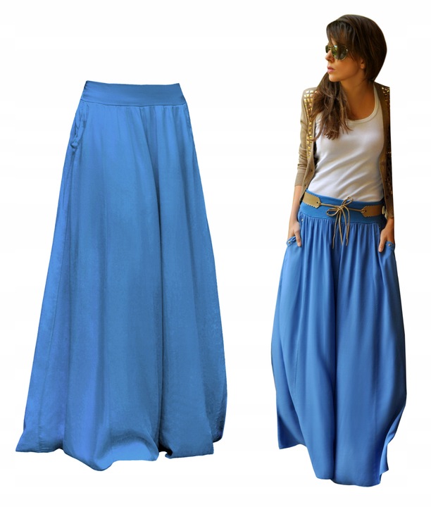 Długa rozkloszowana spódnica styl BOHO chaber