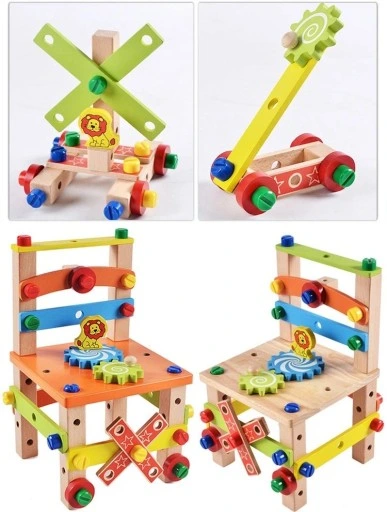 Drewniane krzesło montażowe Montessori klocki