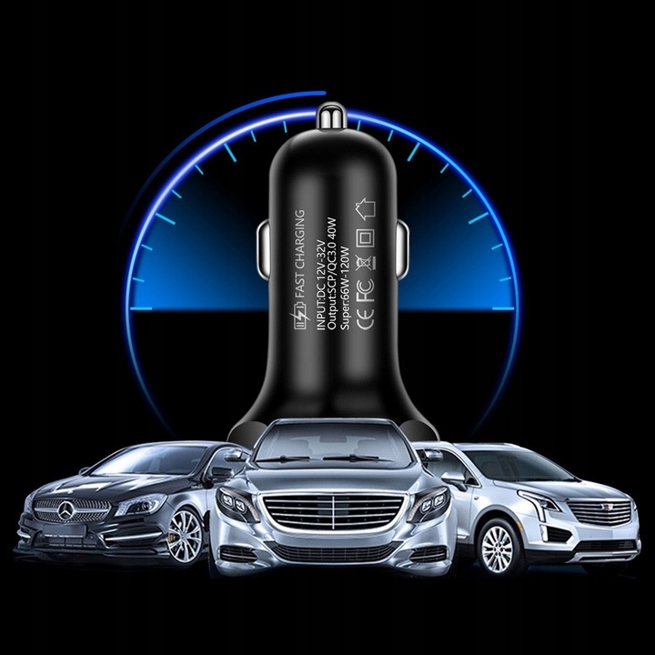 MOCNA SZYBKA ŁADOWARKA SAMOCHODOWA 4x USB PD QC 3.0 66W DO TELEFONU DO AUTA