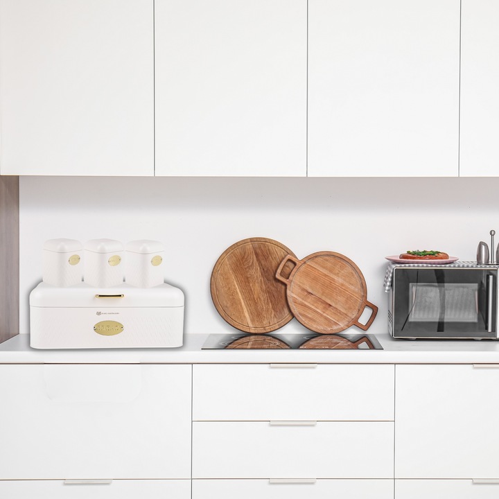 Duży CHLEBAK Pojemnik na Pieczywo Chleb bułki STALOWY Biały Karl