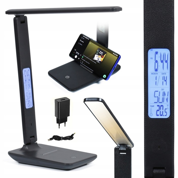 LAMPKA LED BIURKOWA SZKOLNA BIURKO WYŚWIETLACZ LCD ZEGAR DATA