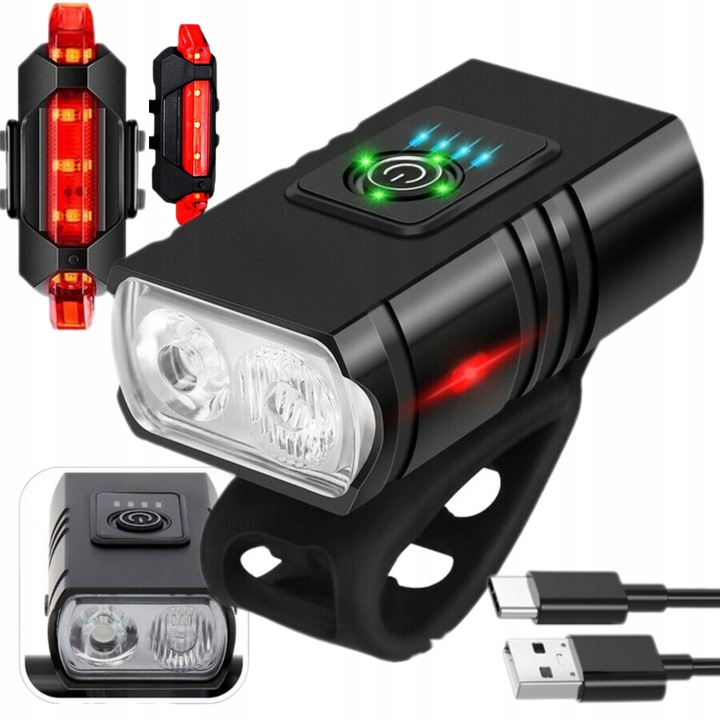 LAMPKA ROWEROWA PRZEDNIA I TYLNA LED MOCNA AKUMULATOROWA DO ROWERU ZESTAW