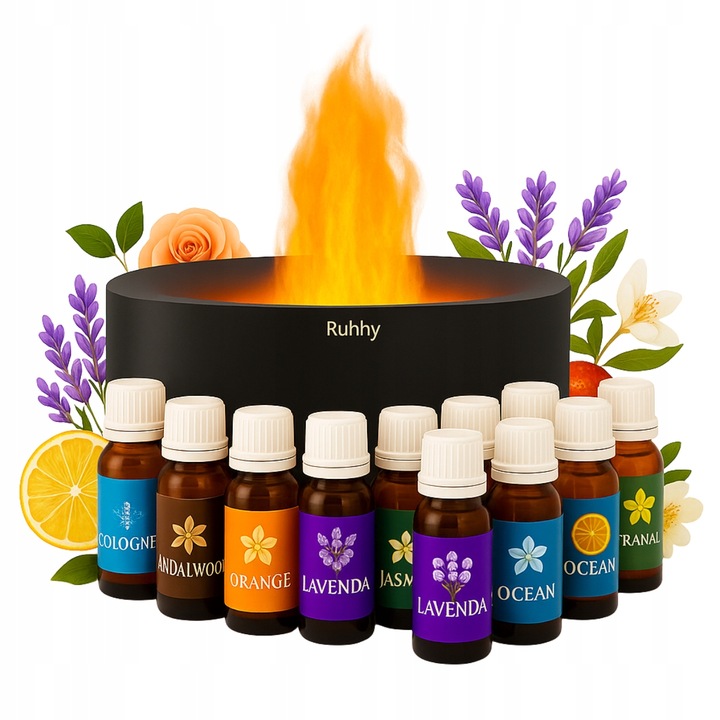 Dyfuzor Zapachowy LED Kominek 250ml + 12 Olejków | Nawilżacz Powietrza