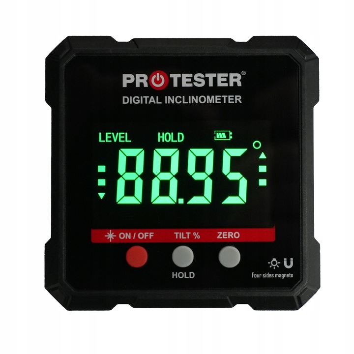KĄTOMIERZ LASEROWY 4х90° CYFROWY POZIOMICA Z MAGNESEM INKLINOMETR