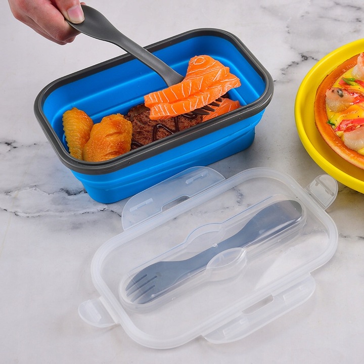 SKŁADANY SILIKONOWY LUNCH BOX 800ML DO SZKOŁY POJEMNIK NA ŻYWNOŚĆ