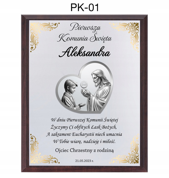 OBRAZEK PAMIĄTKA PIERWSZEJ KOMUNII ŚWIĘTEJ PREZENT NA KOMUNIĘ Z GRAWEREM