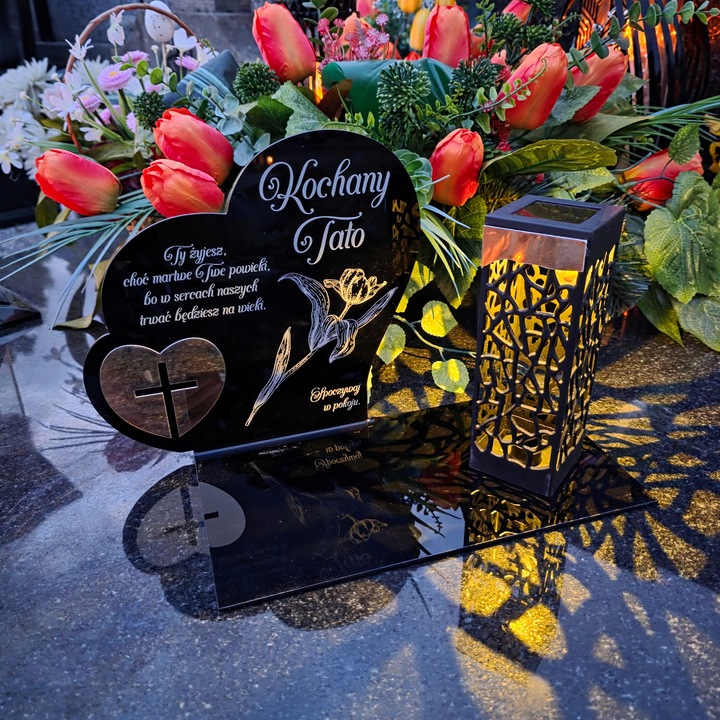 ZNICZ SOLARNY z Grawerem Wieczna Lampka Latarenka LED STATUETKA dla taty