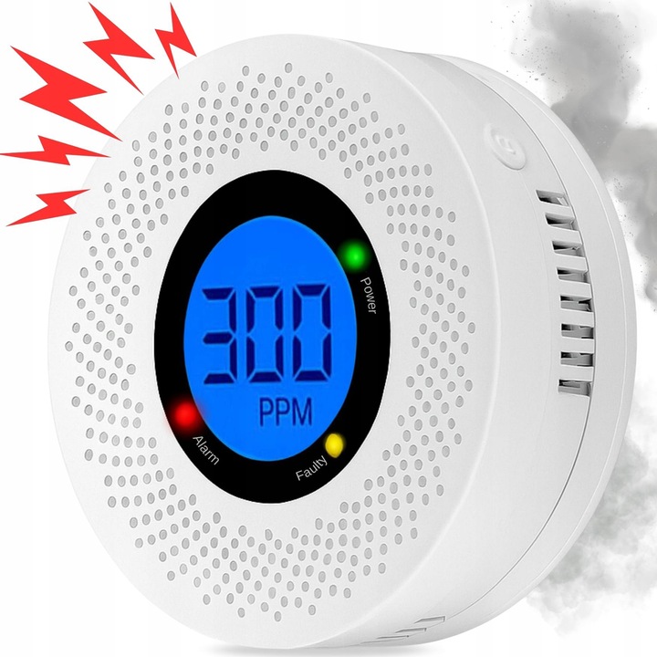 CZUJNIK CZADU DETEKTOR TLENKU WĘGLA CO BEZPRZEWODOWY EKRAN LCD PRO+