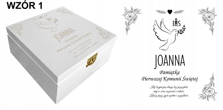 Prezent pudełko komunia białe grawer pamiątka imię Pamiątka Komunijna