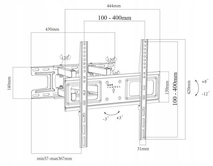 UCHWYT DO TELEWIZORA 26-65 CALI SOLIDNY OBROTOWY REGULOWANY EXTRA