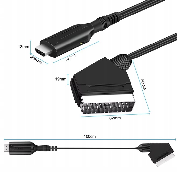 PRZEWÓD ADAPTER KONWERTER SCART DO NA HDMI AV EURO FULL HD 1m
