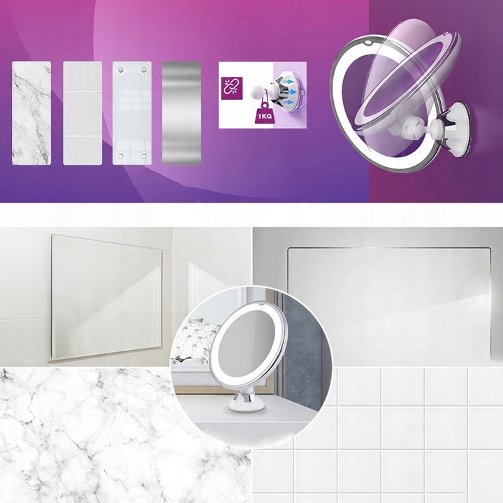 Lusterko kosmetyczne STRADO do makijażu powiększające x10 podświetlane