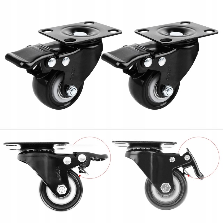 4× ZESTAW JEZDNY KÓŁKA OBROTOWE GUMOWE KOŁA ŁOŻYSKOWANE MEBLOWE 50mm