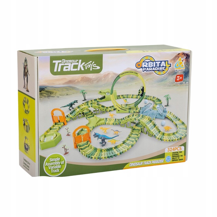 MEGA TOR WYŚCIGOWY PARK DINOZAURÓW SAMOCHODOWY MAGIC TRACK 324 elementów