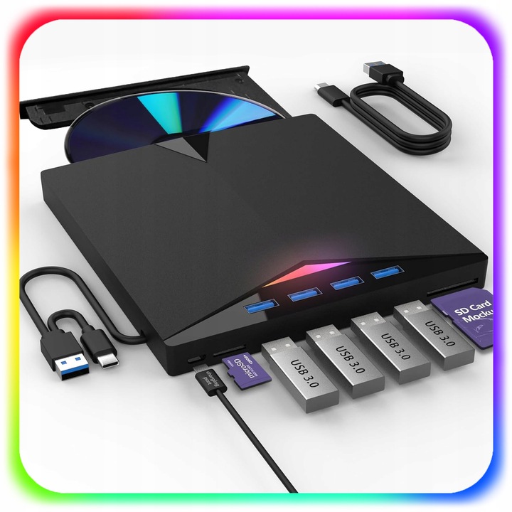 NAPĘD ZEWNĘTRZNY CD DVD ODTWARZACZ PŁYT PRZENOŚNY NAGRYWARKA HUB USB-C 3.0