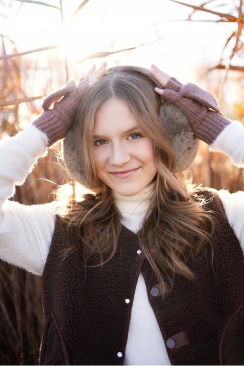 Futrzane nauszniki Keyla - dla dzieci, damskie, zimowe Szary