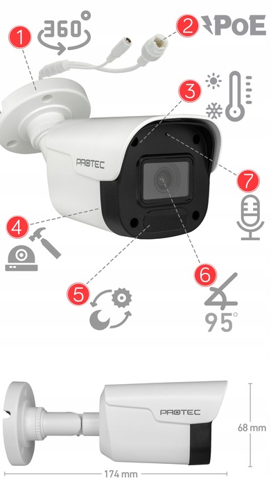 Monitoring cyfrowy IP 8 kamer 4Mpx PoE wbudowany mikrofon podgląd online