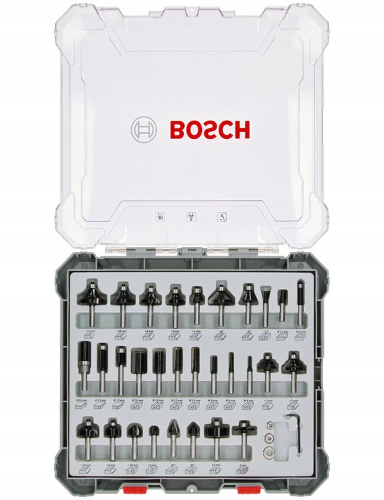 BOSCH ZESTAW 30 FREZÓW DO DREWNA chwyt 8mm