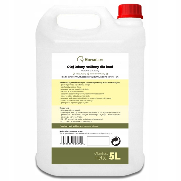 Olej lniany dla koni + pompka dozująca