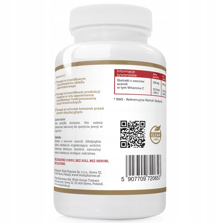 ACEROLA 250mg Naturalna Witamina C DO SSANIA 120t