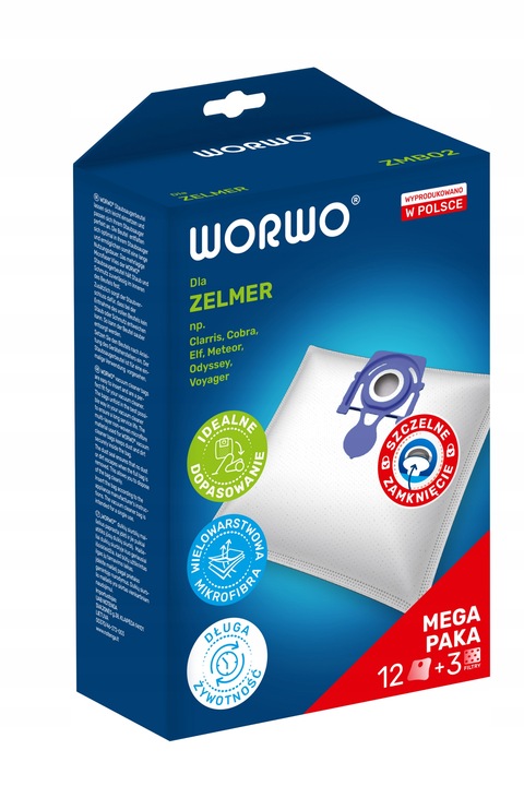 12x WORKI ODKURZACZA WORWO ZMB02K DO ZELMER ODYSSEY ELF METEOR