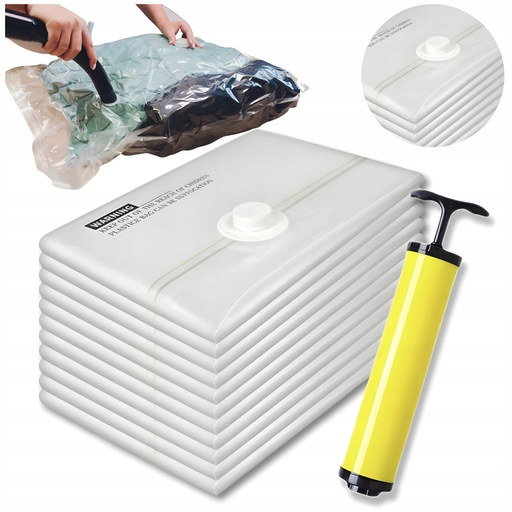 Zestaw worków próżniowych do ubrań Szczelne Mocne 10 sztuk 50x70 + Pompka