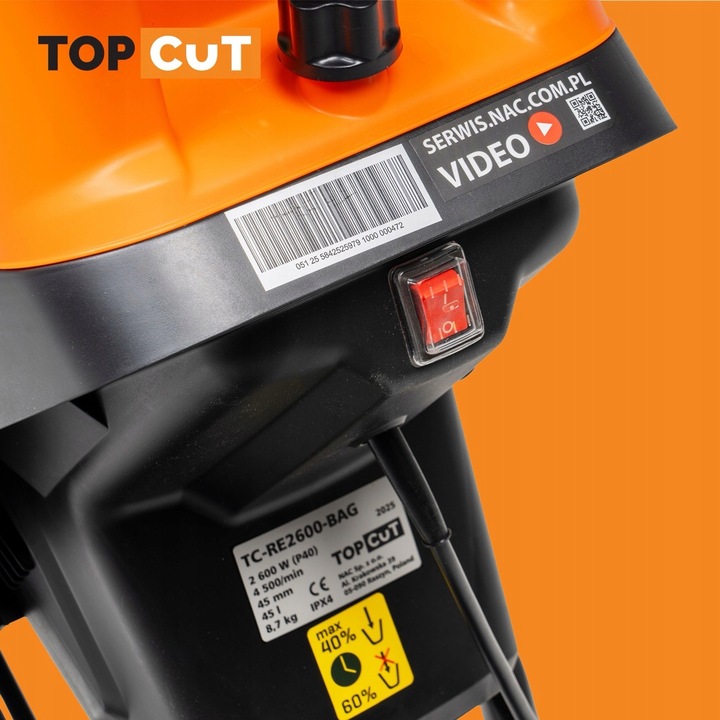 ROZDRABNIACZ DO GAŁĘZI NOŻOWY ELEKTRYCZNY 2600W RĘBAK DO DREWNA WOREK