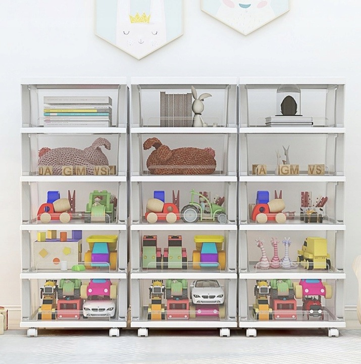 PLASTIKOWY POJEMNIK REGAŁ KOSZ NA ZABAWKI SZUFLADY 5 PÓŁEK na kółkach