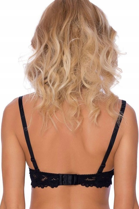 Biustonosz Push Up Koronkowy z Fiszbinami Polski Mega Modelujący Czarny 75C