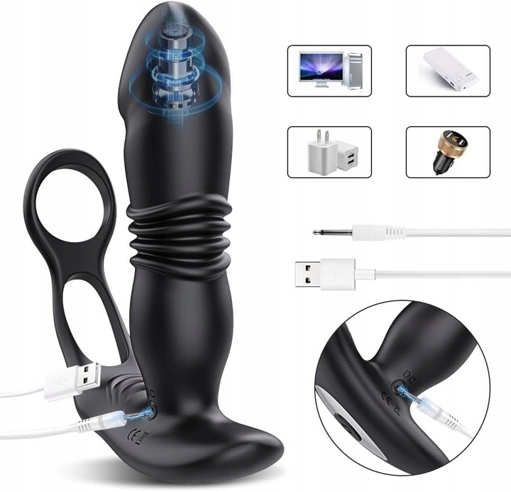 MASAŻER PROSTATY RUCH GÓRA-DÓŁ + RINGI NA PENISA I JĄDRA + MASAŻER KROCZA