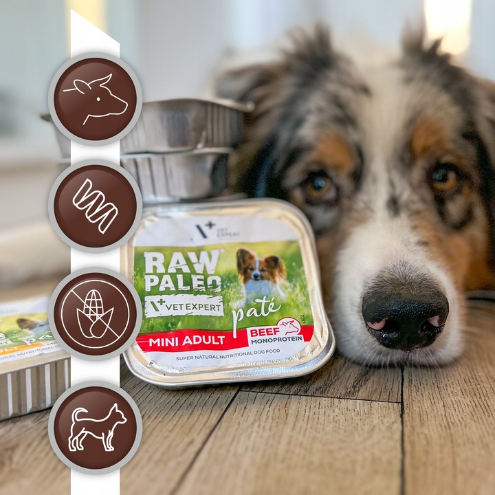 Mokra karma dla psów dorosłych małych ras wołowina Raw Paleo Pate 12x150g