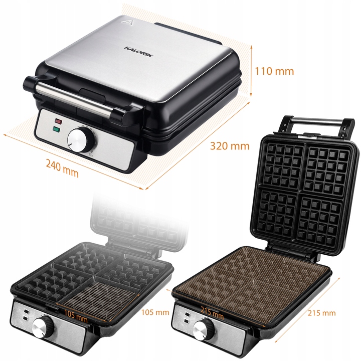 MOCNA GOFROWNICA 4 CHRUPIĄCE GOFRY REGULACJA TEMPERATURY TERMOSTAT 1500W